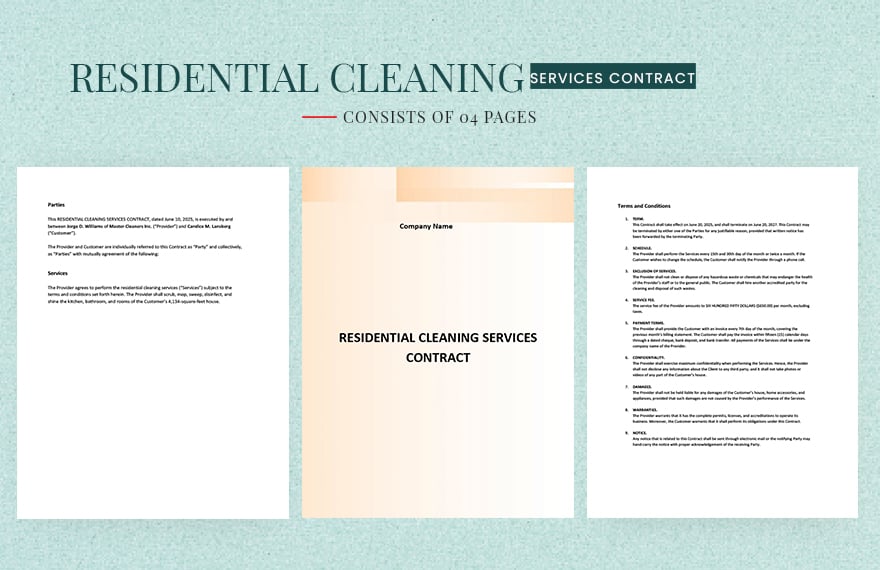 Residential Cleaning Services Contract Template