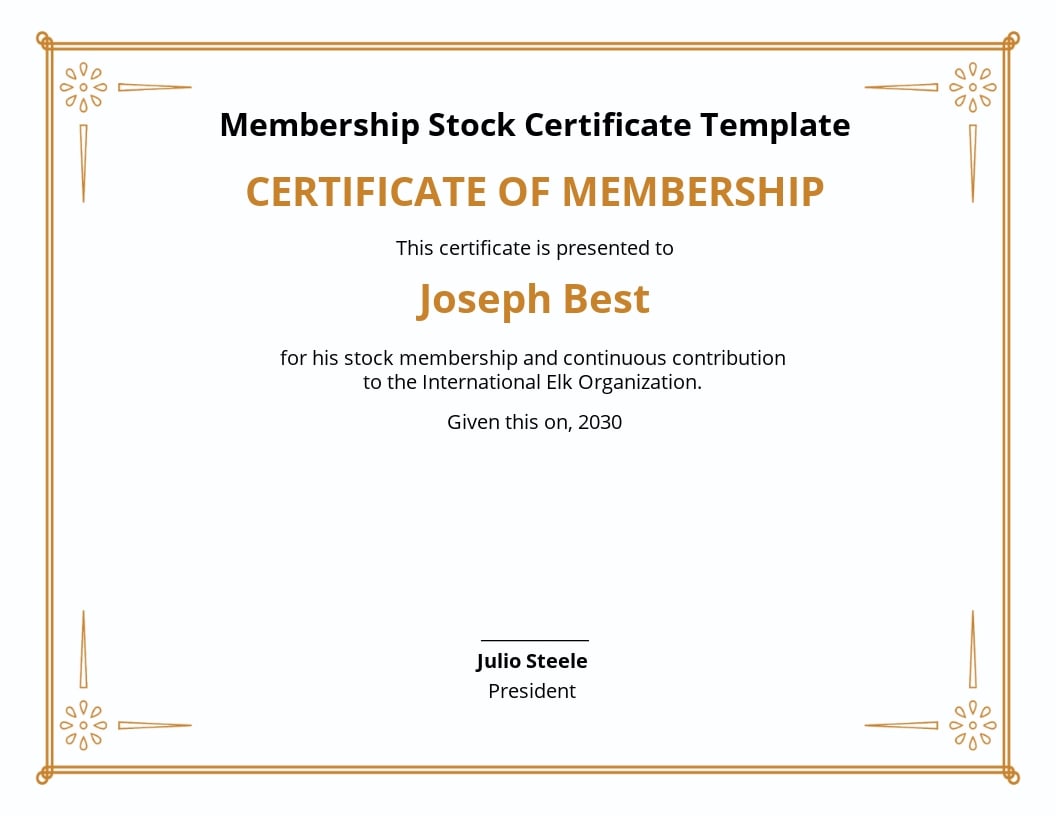 Free Membership Stock Certificate Template - Word