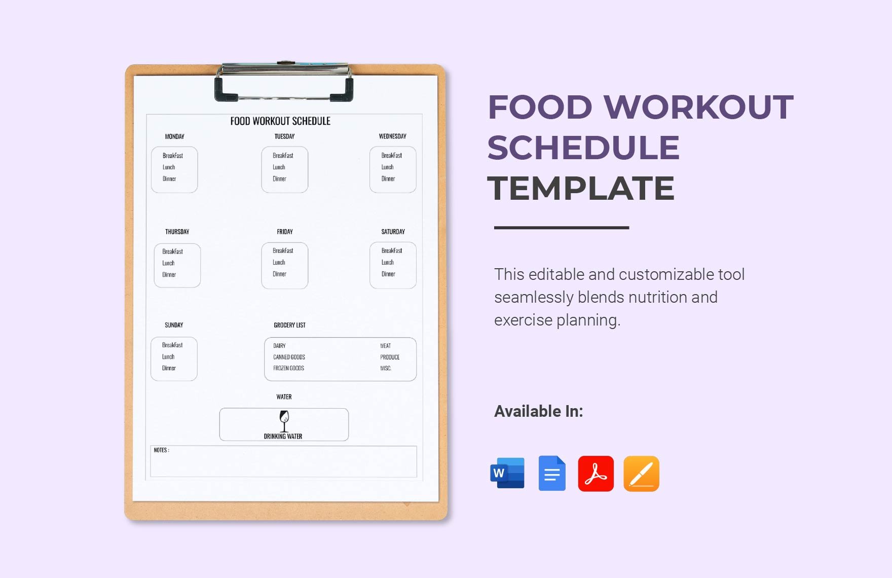 Food Workout Schedule Template