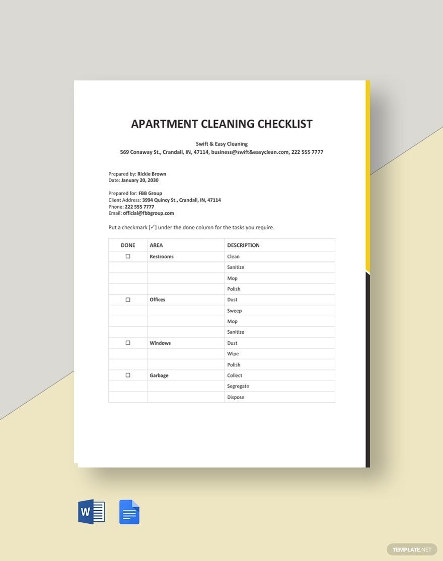 Apartment Cleaning Checklist Template