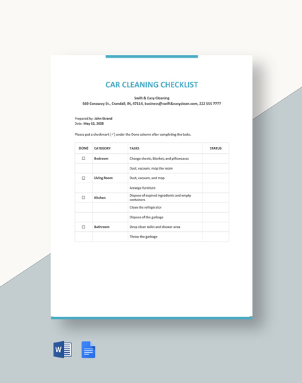 Cleaning Checklist Templates in Microsoft Word (DOC) | Template.net