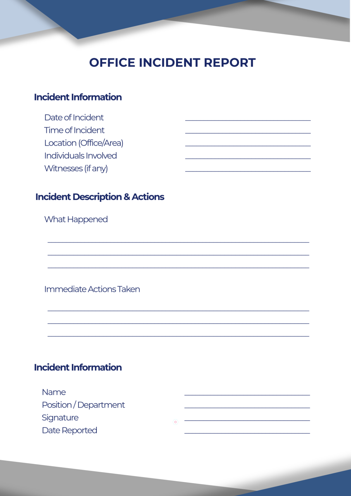 Blank Office Incident Report Template