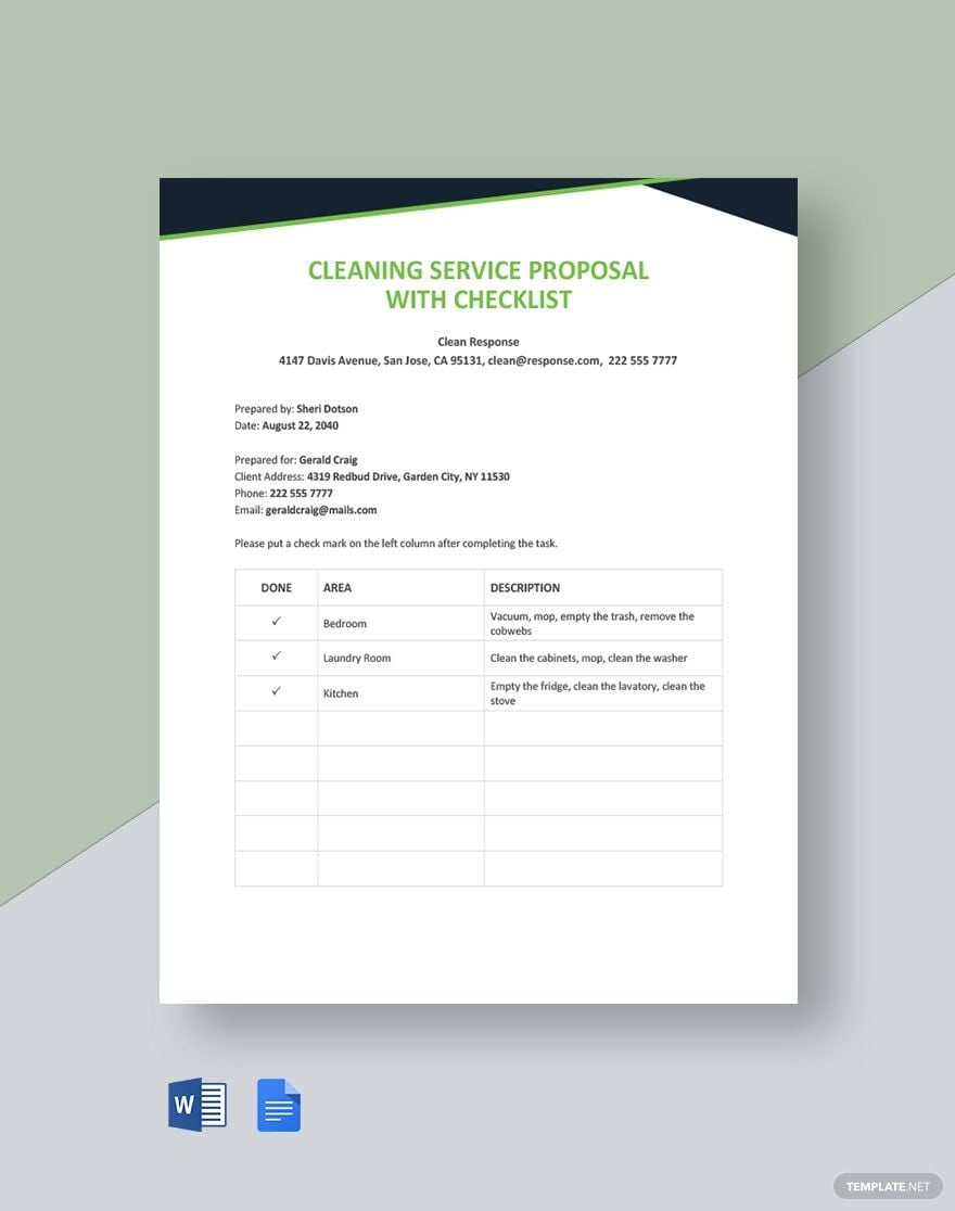 Cleaning Service Proposal with Checklist Template