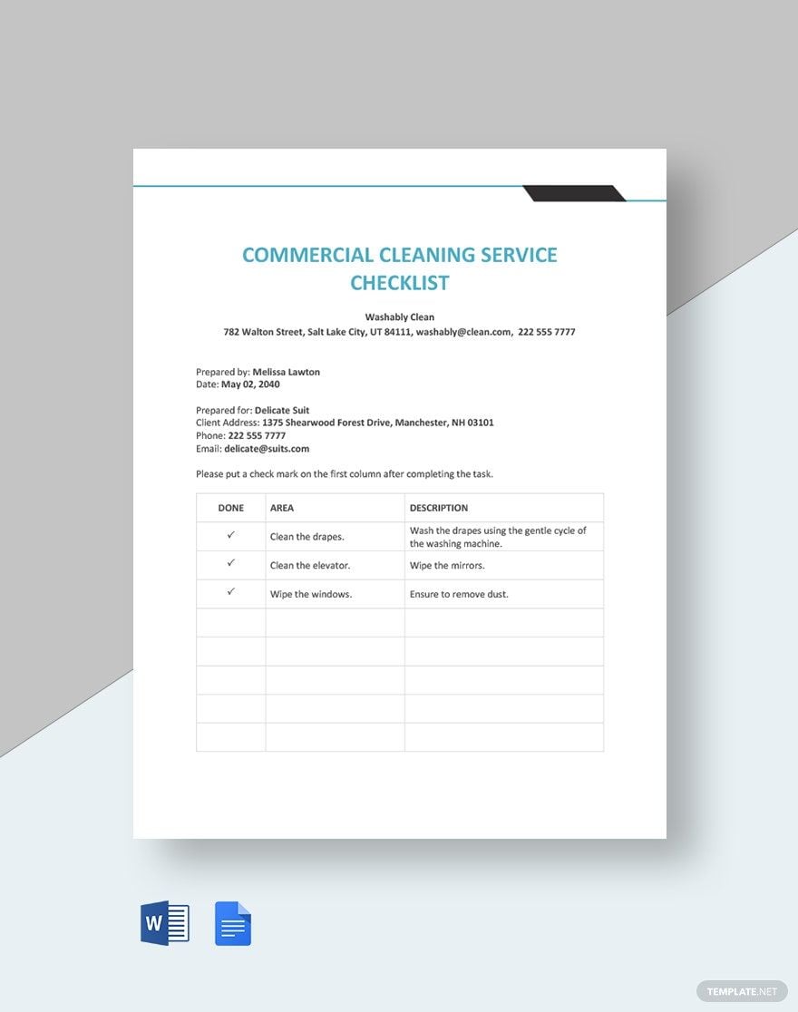 Commercial Cleaning Service Checklist Template