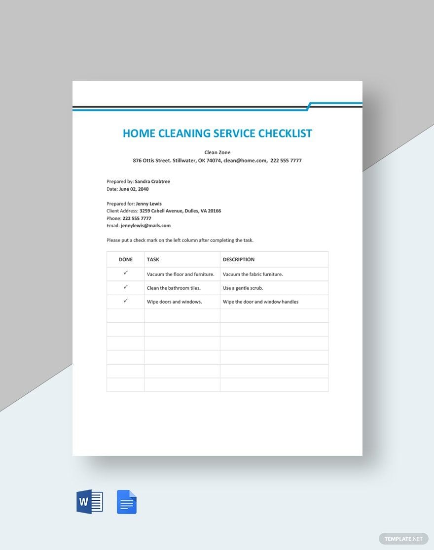 Home Cleaning Service Checklist Template