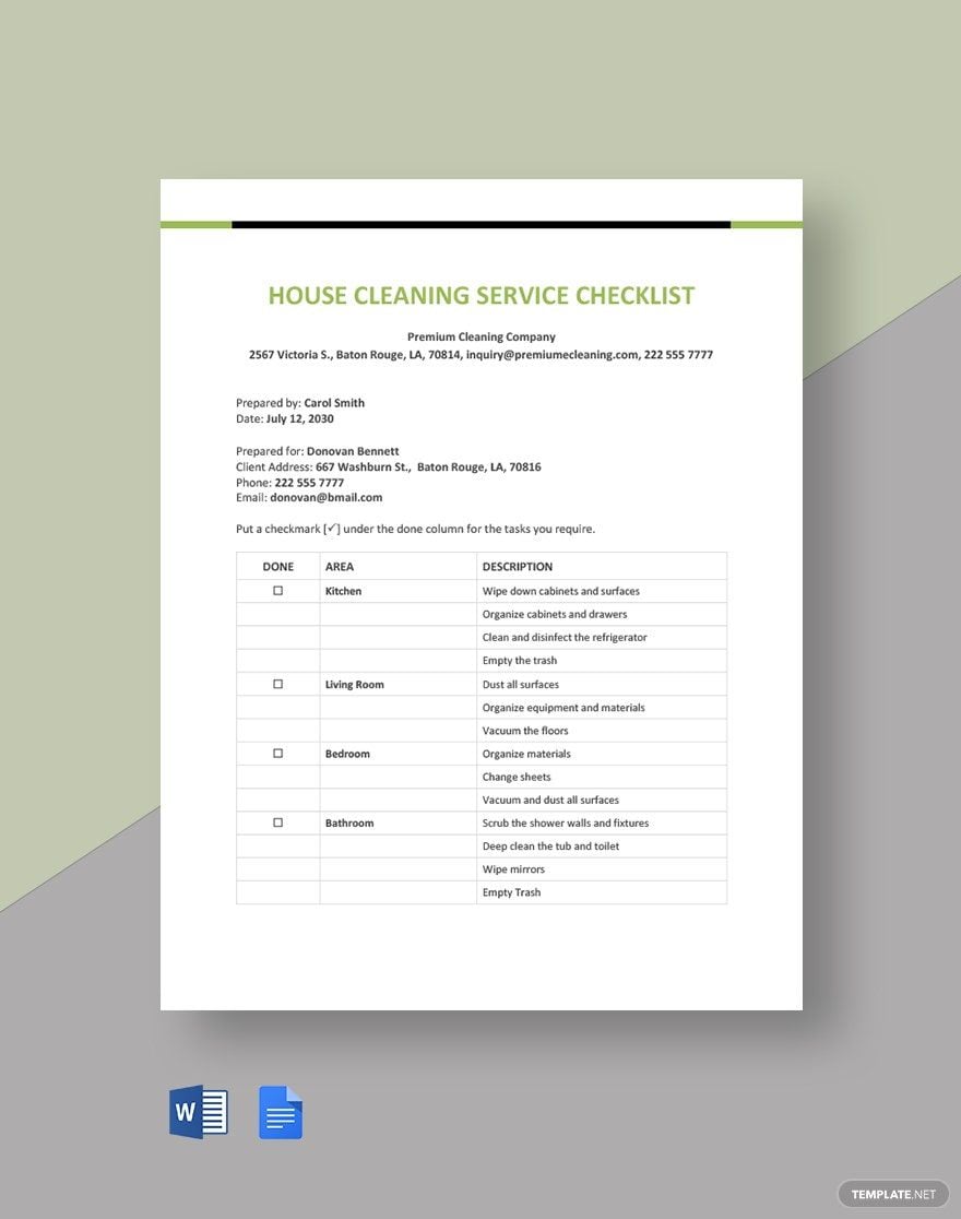 House Cleaning Service Checklist Template