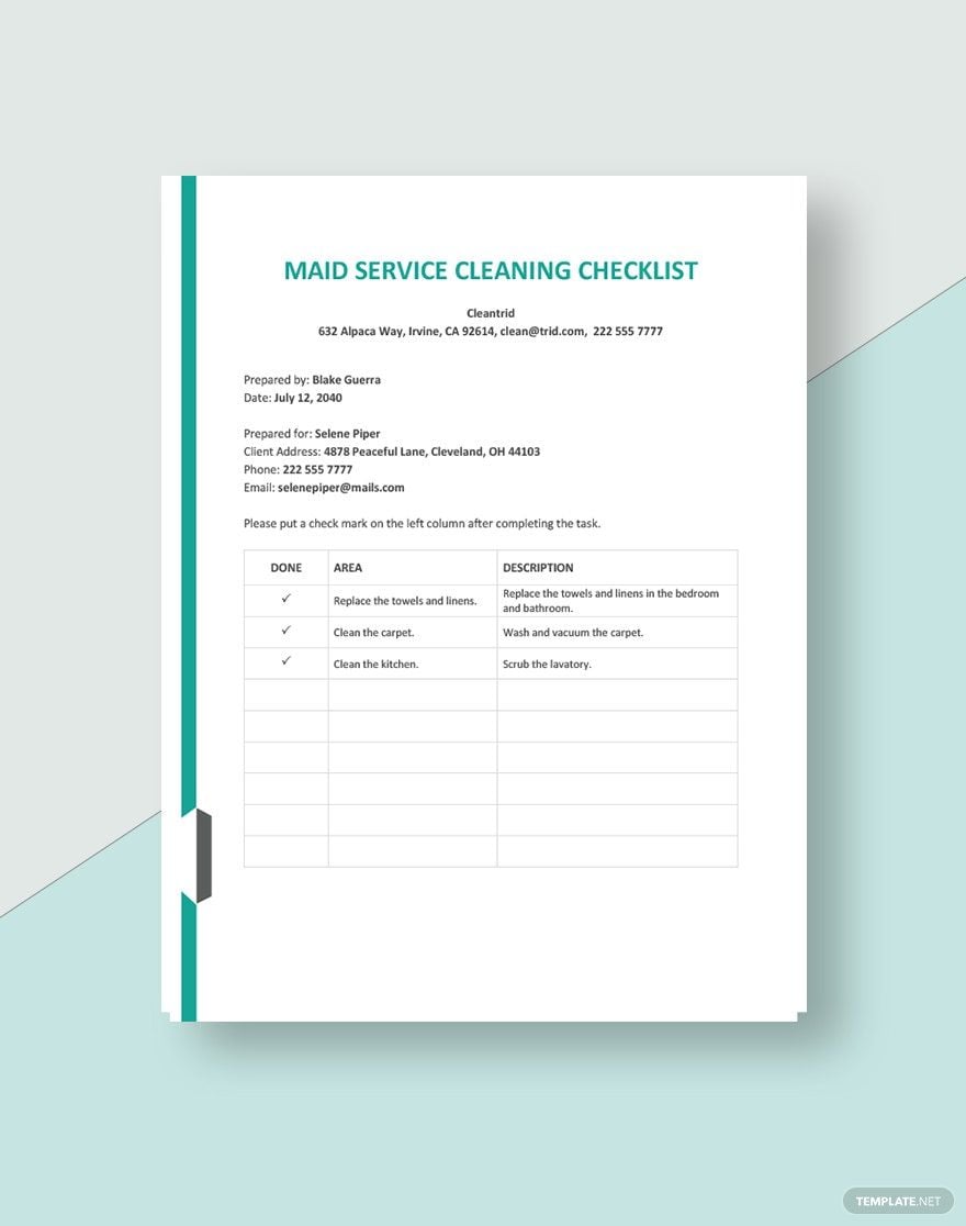 Cleaning Service Checklists