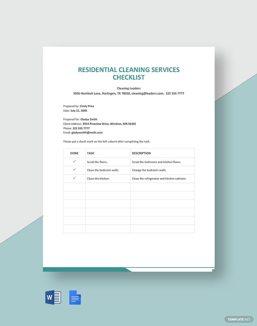 Residential Cleaning Services Checklist Template