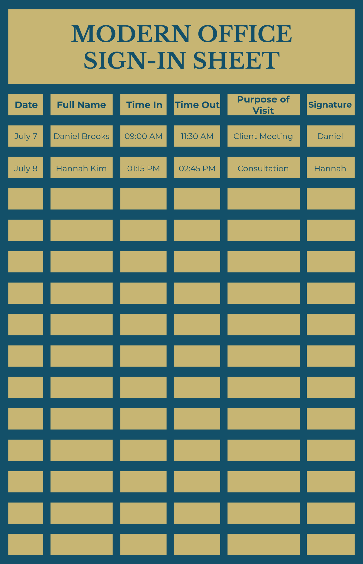 Free Modern Office Sign-In Sheet Template