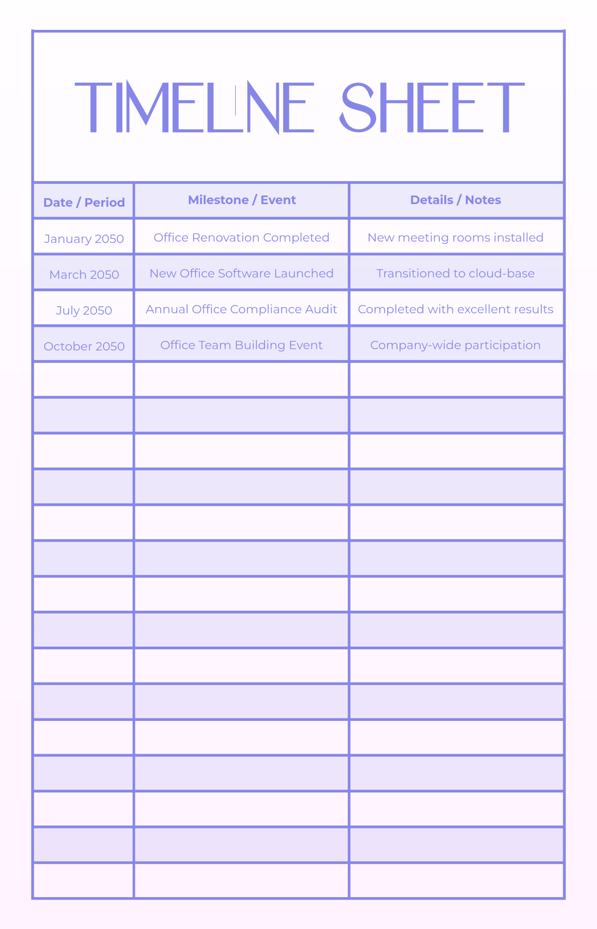 Free Creative Office Timeline Sheet Template