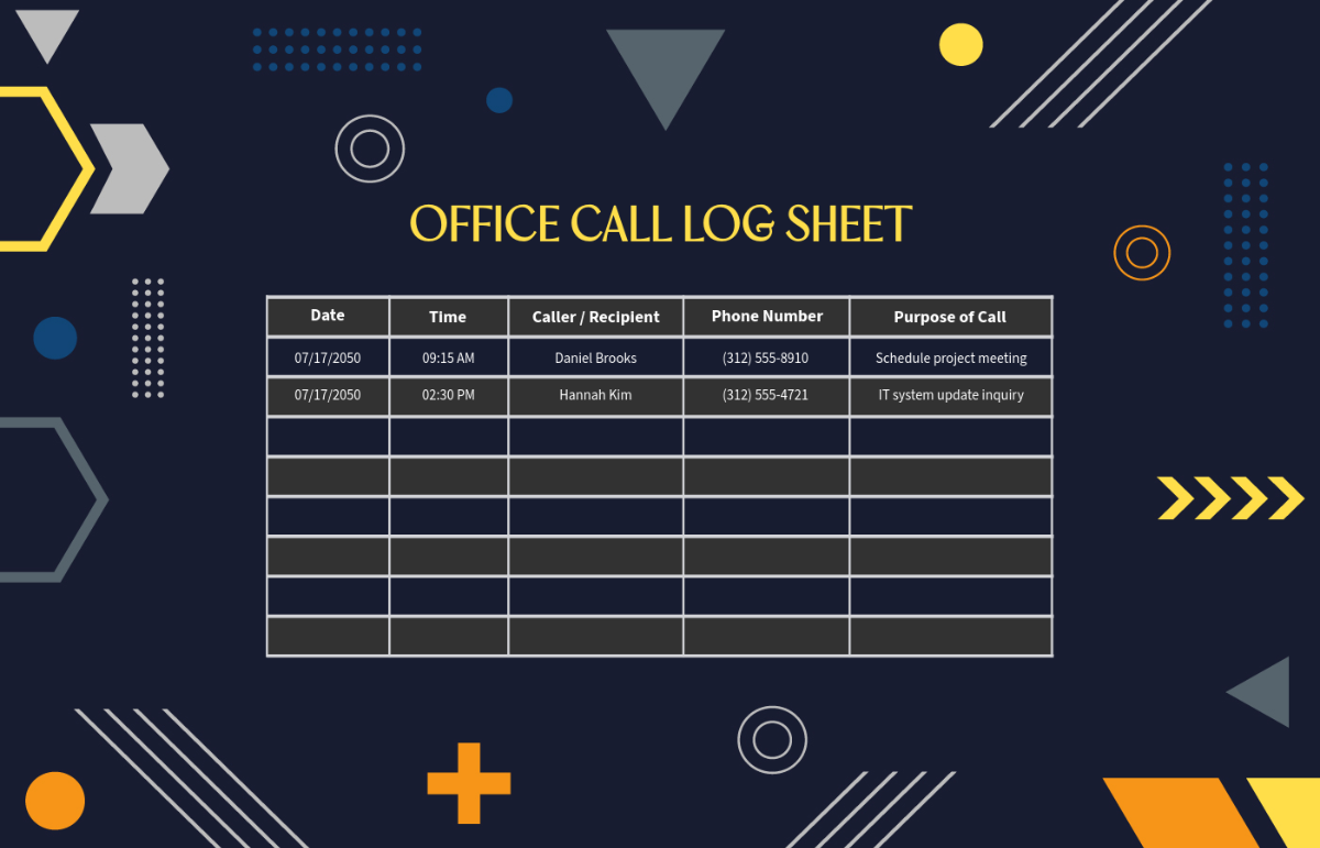 Free Office Call Log Sheet Template