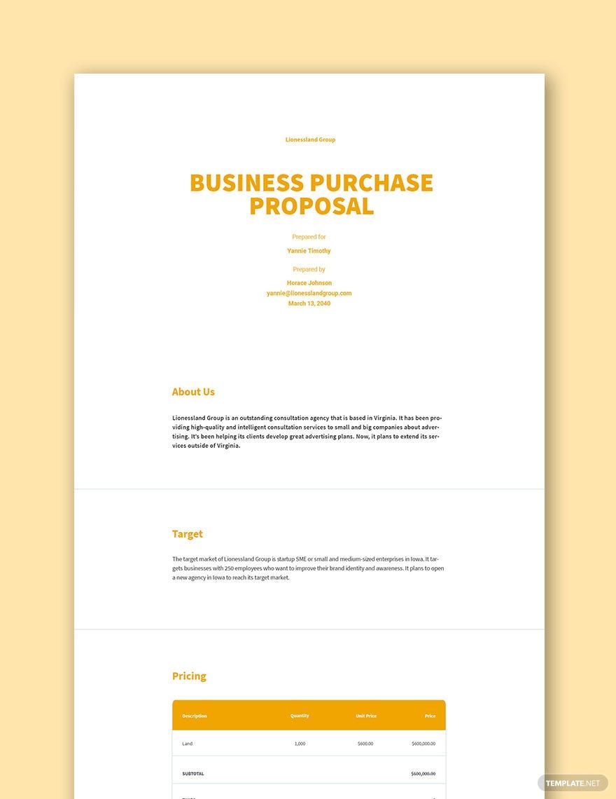 Free Business Purchase Proposal Template