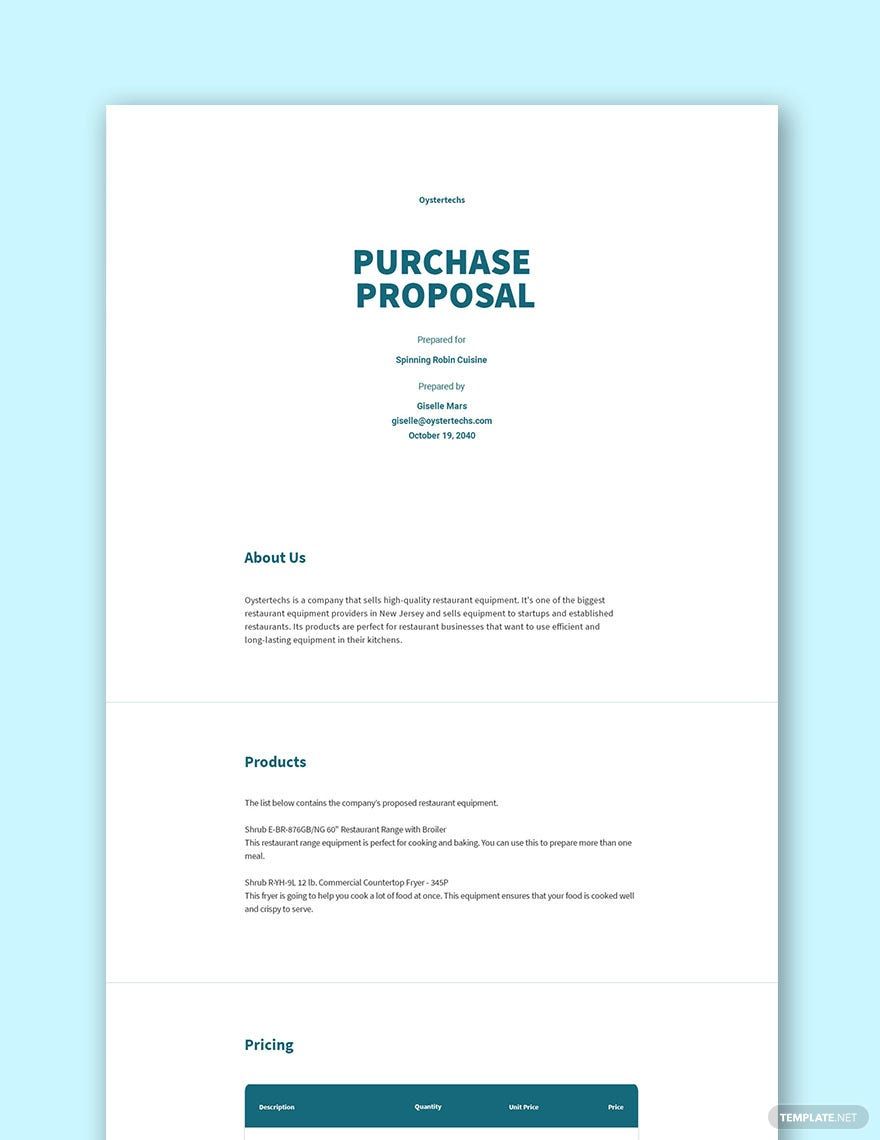 Free Purchase Proposal Template