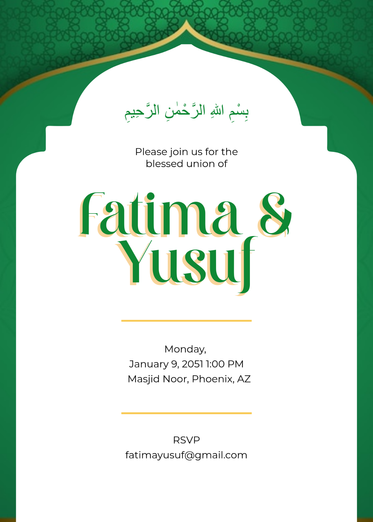Free Islamic Nikkah Invitation Template