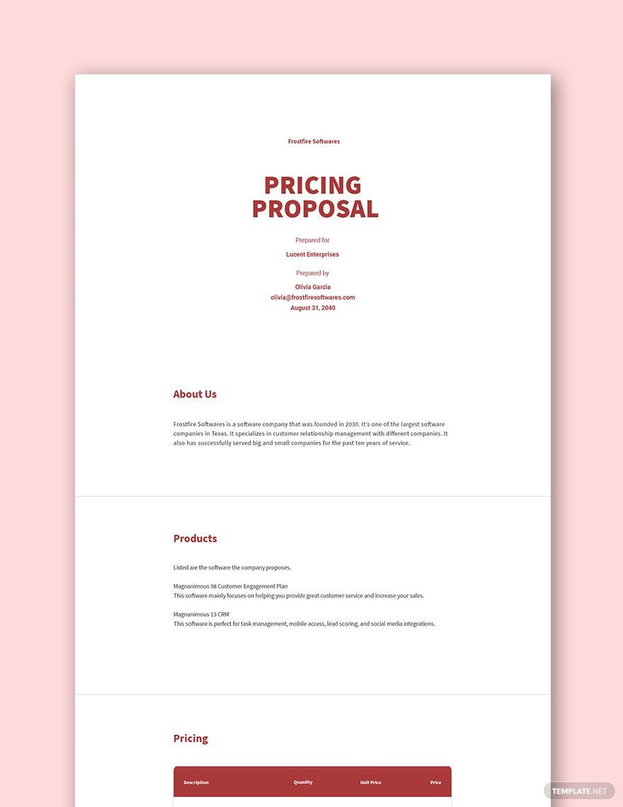 Pricing Proposal Templates Format Free Download Template net