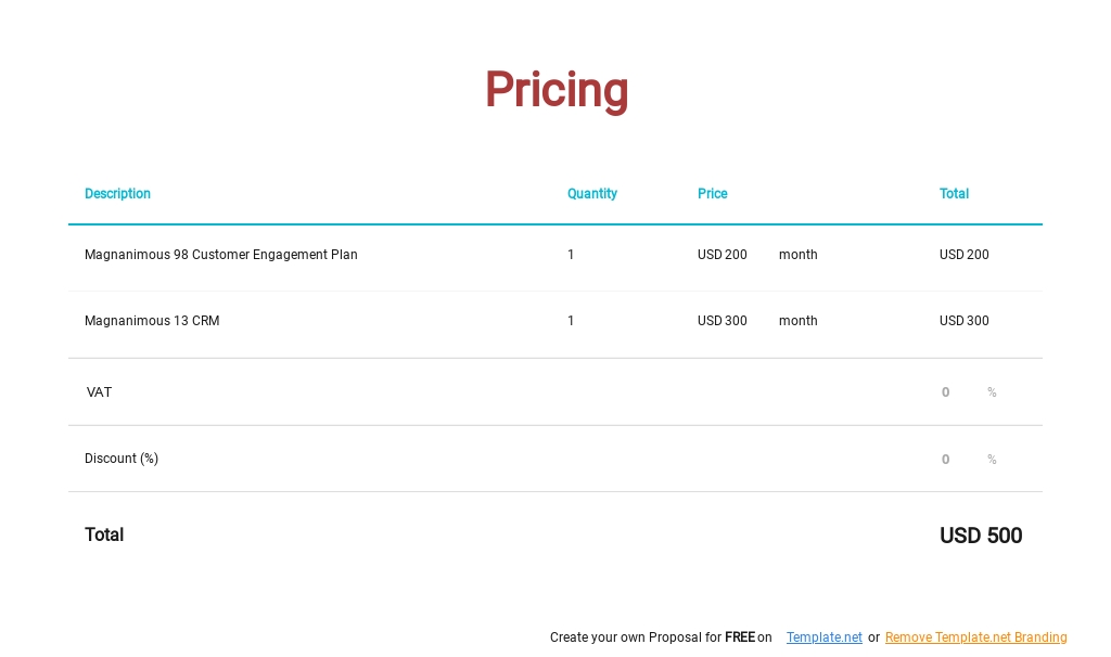 Pricing Proposal Template