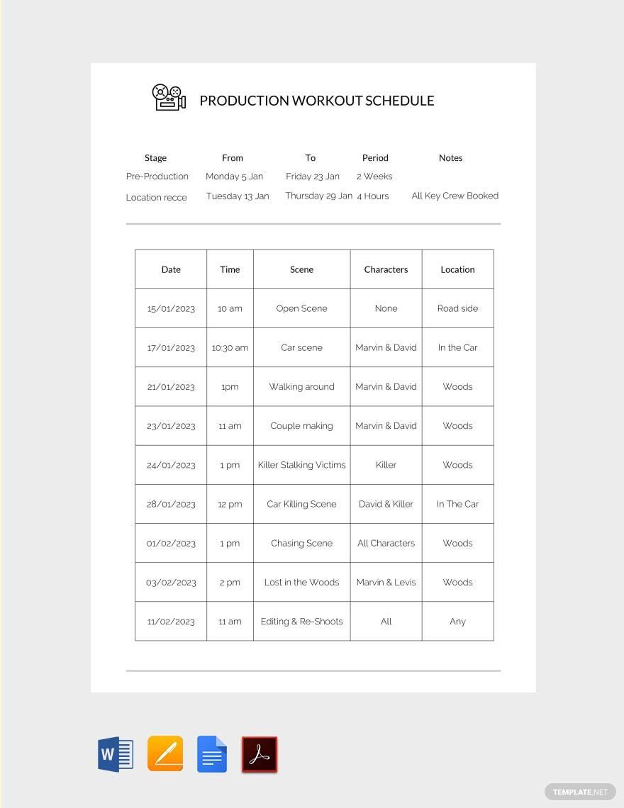 Production Workout Schedule Template