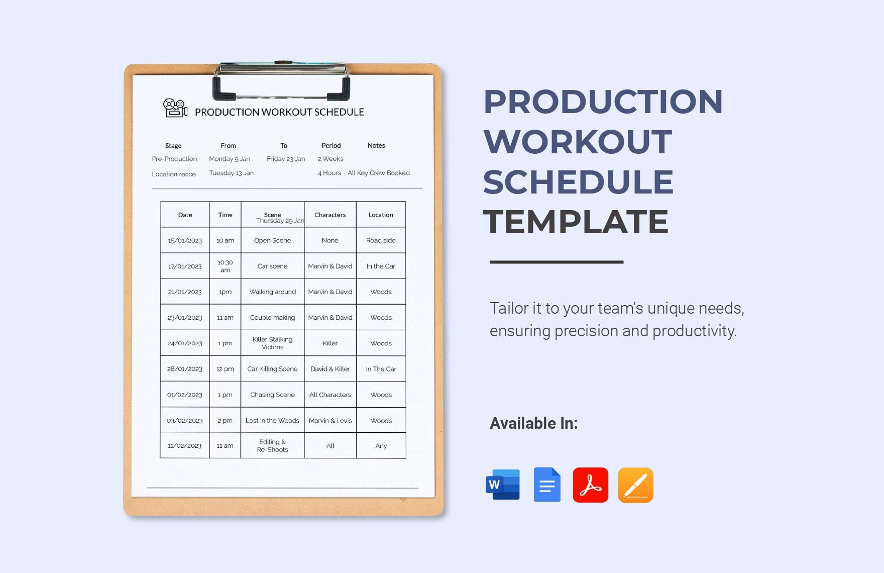 Production Workout Schedule Template