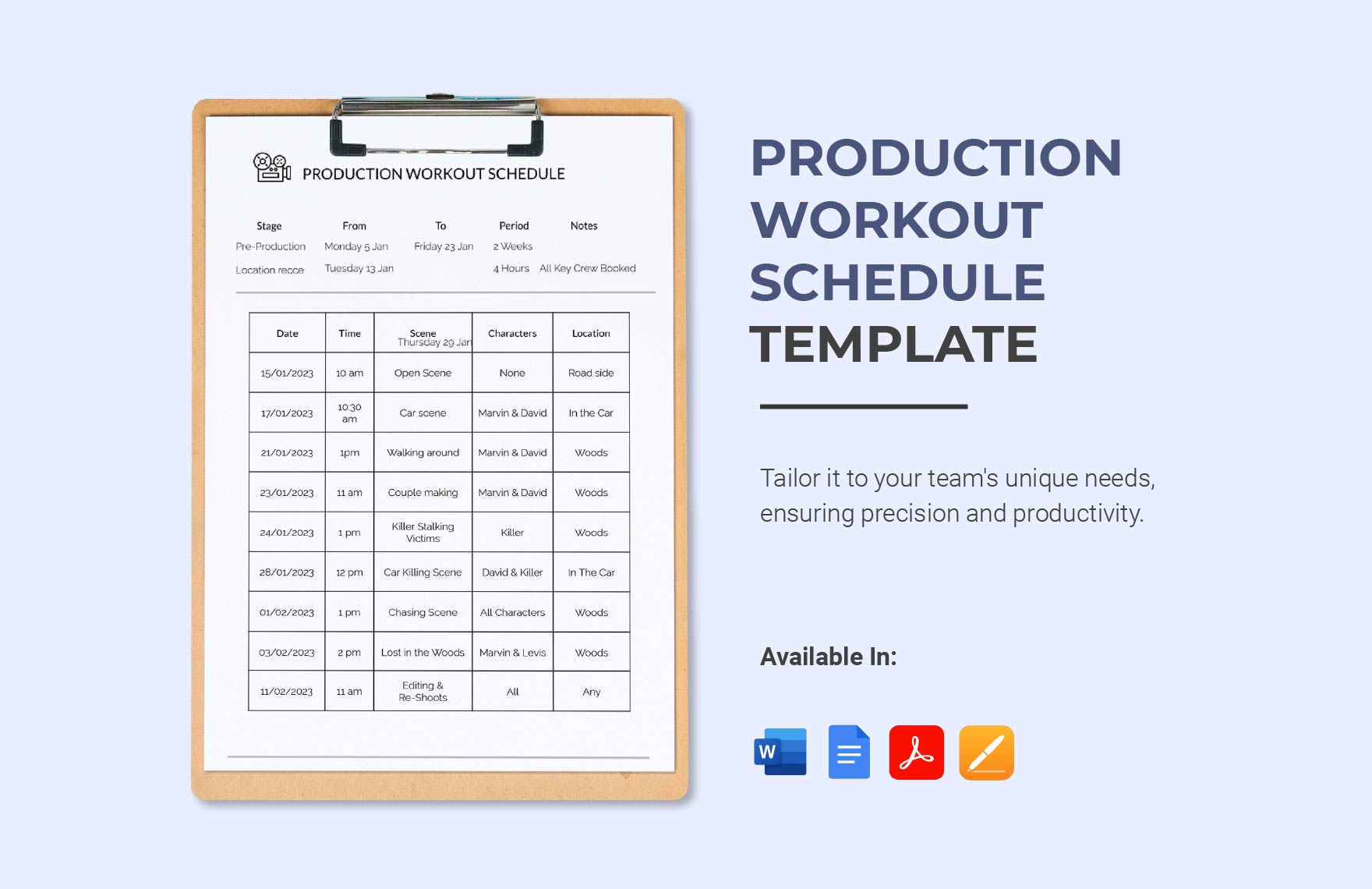 Production Workout Schedule Template in Word, Google Docs, PDF, Apple Pages