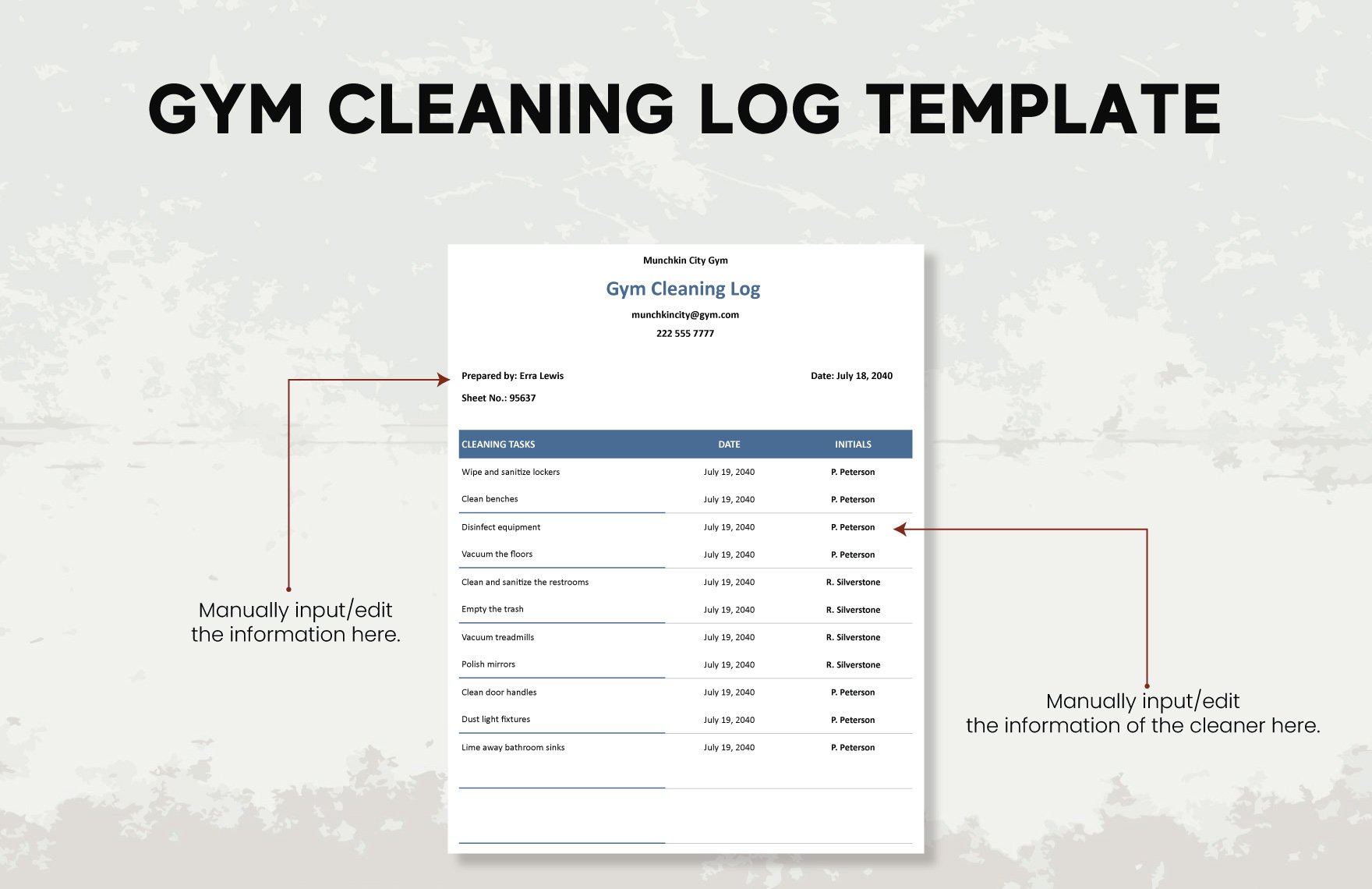 Gym Cleaning Log Template
