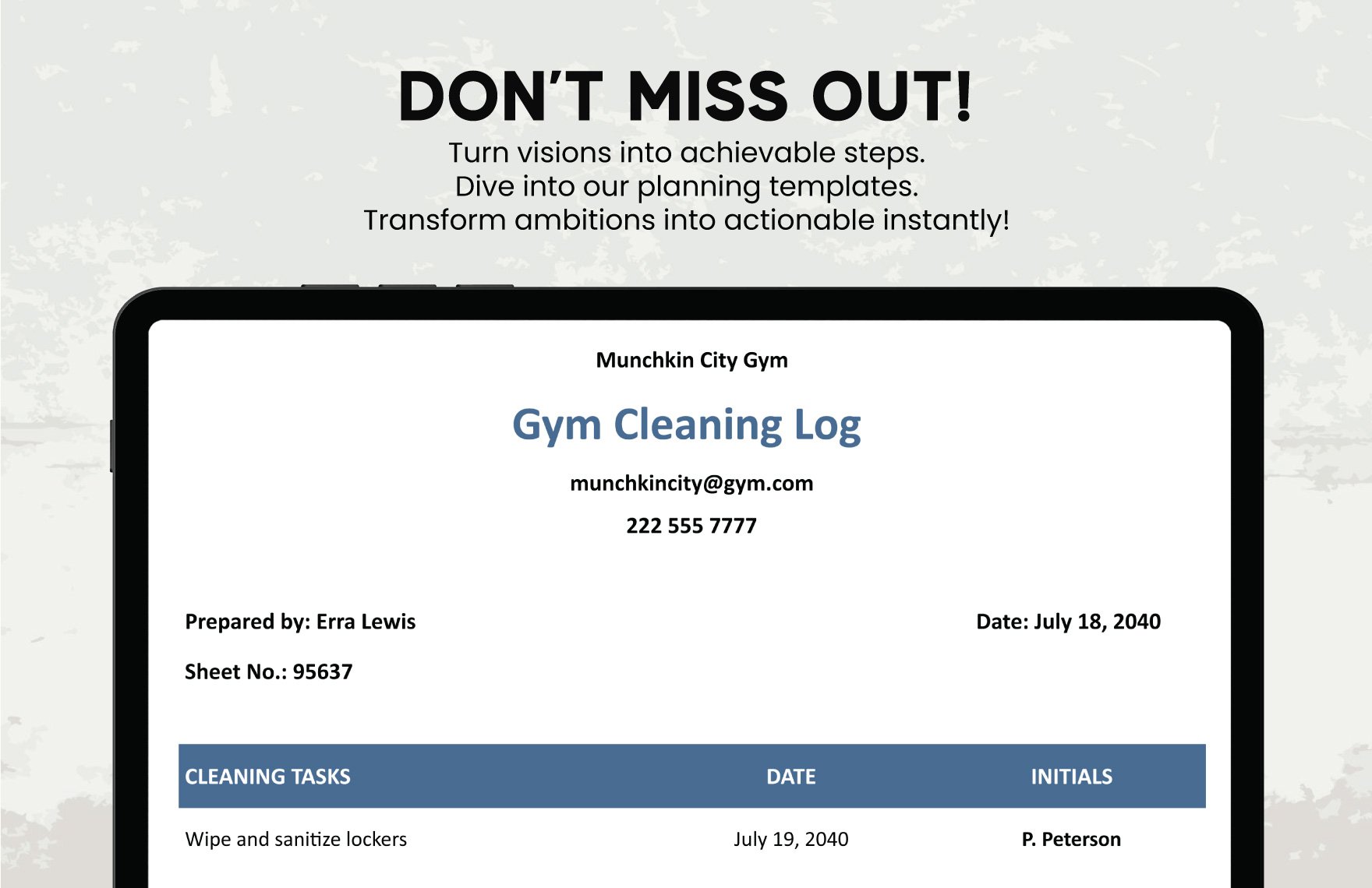 Gym Cleaning Log Template