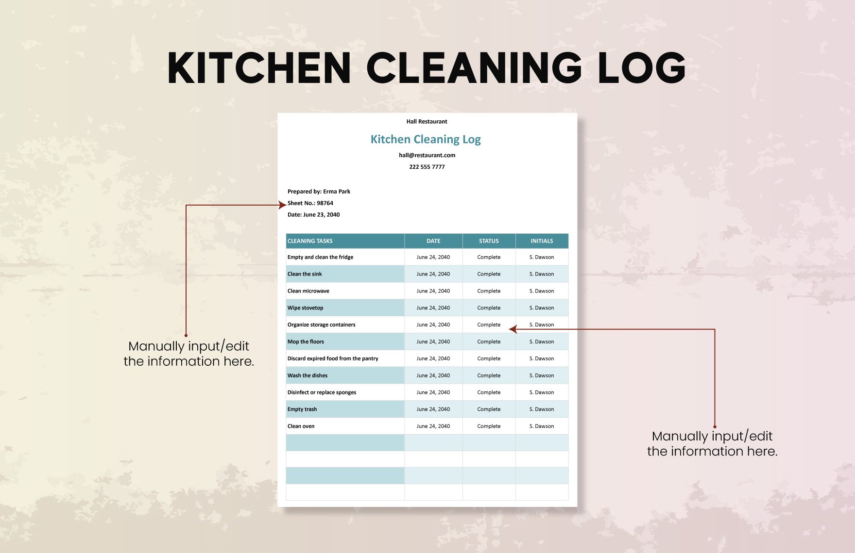Kitchen Cleaning Log Template