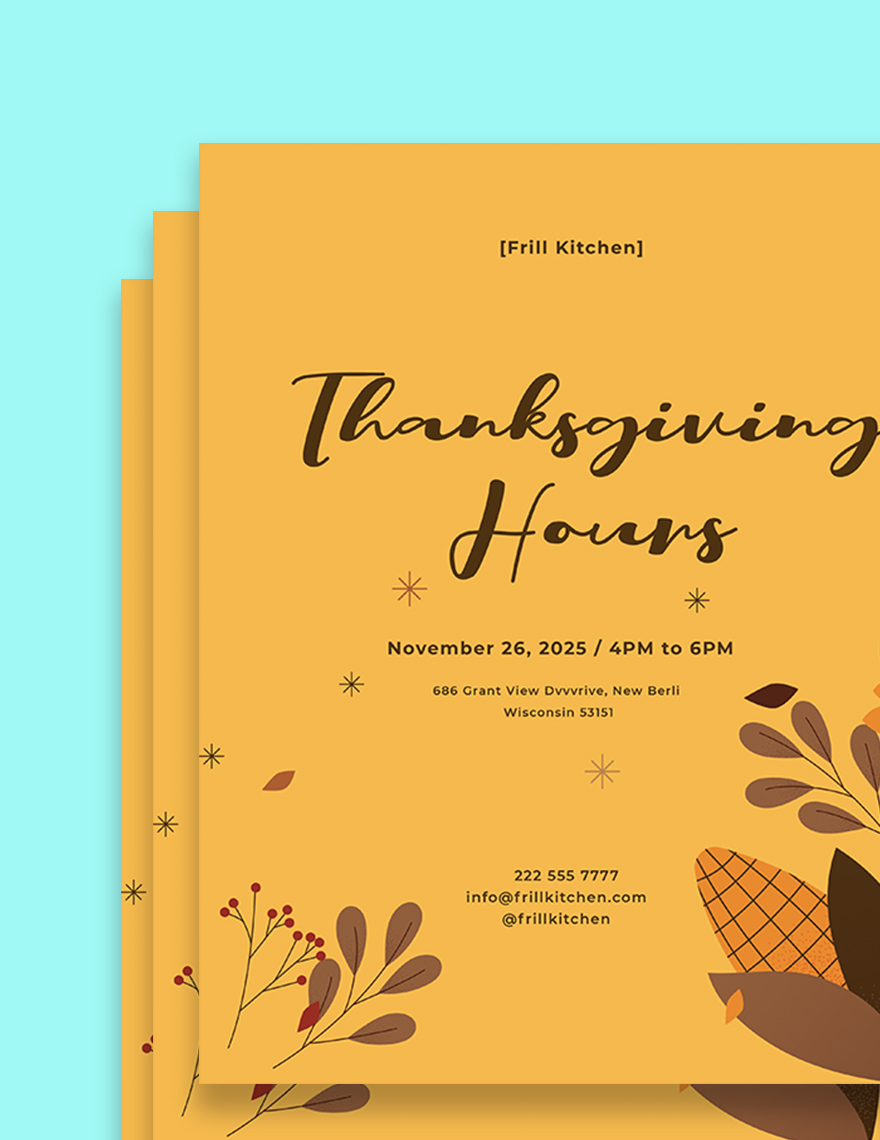 Thanksgiving Hours Flyer Template Printable