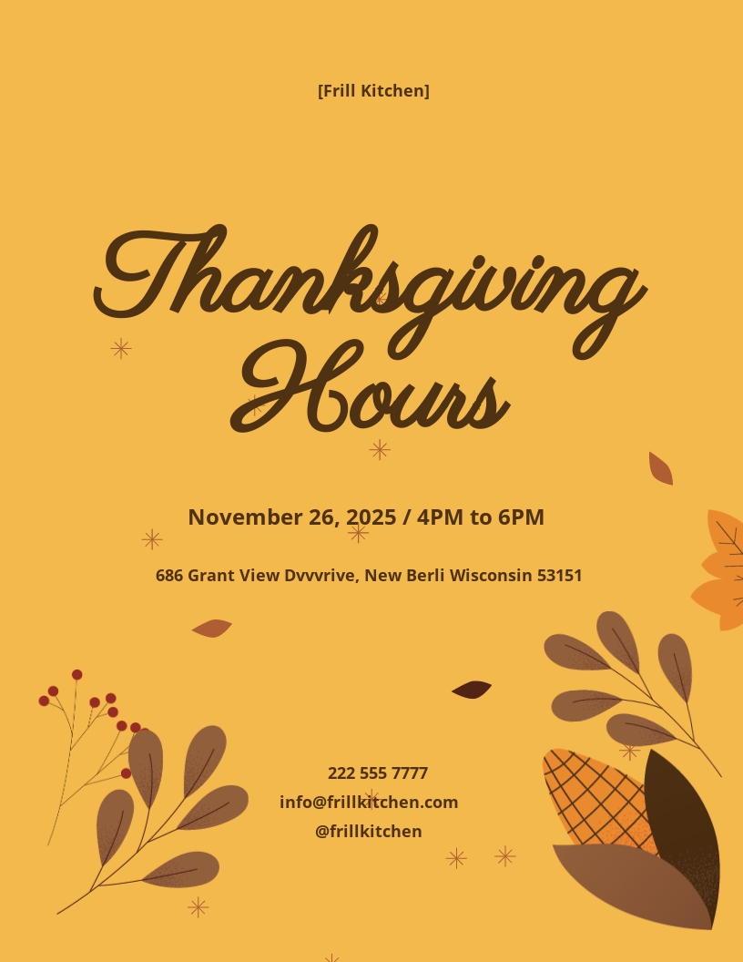 Thanksgiving Hours Flyer Template Illustrator, PSD