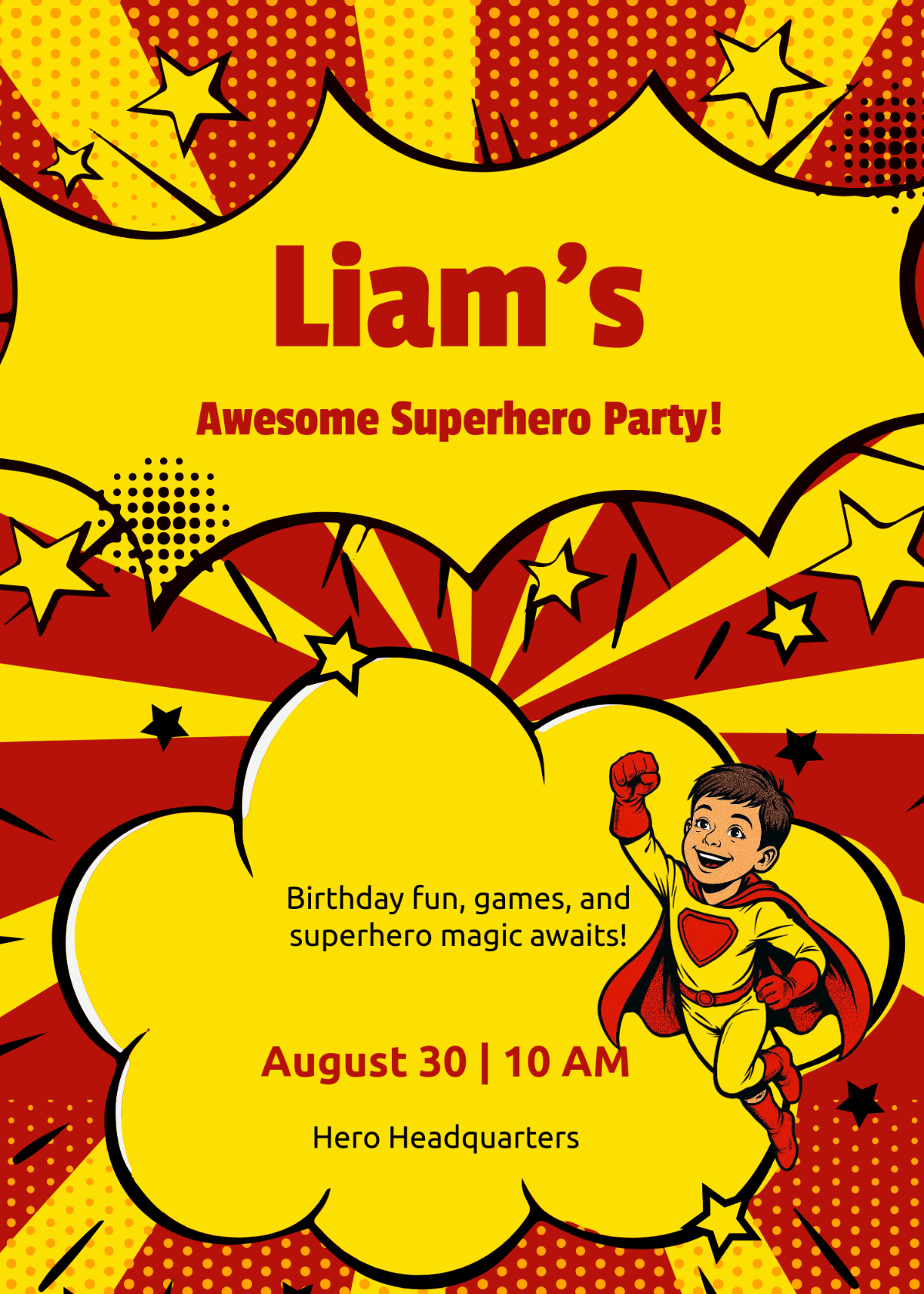 Free Awesome Superhero Invitation Template to Edit Online
