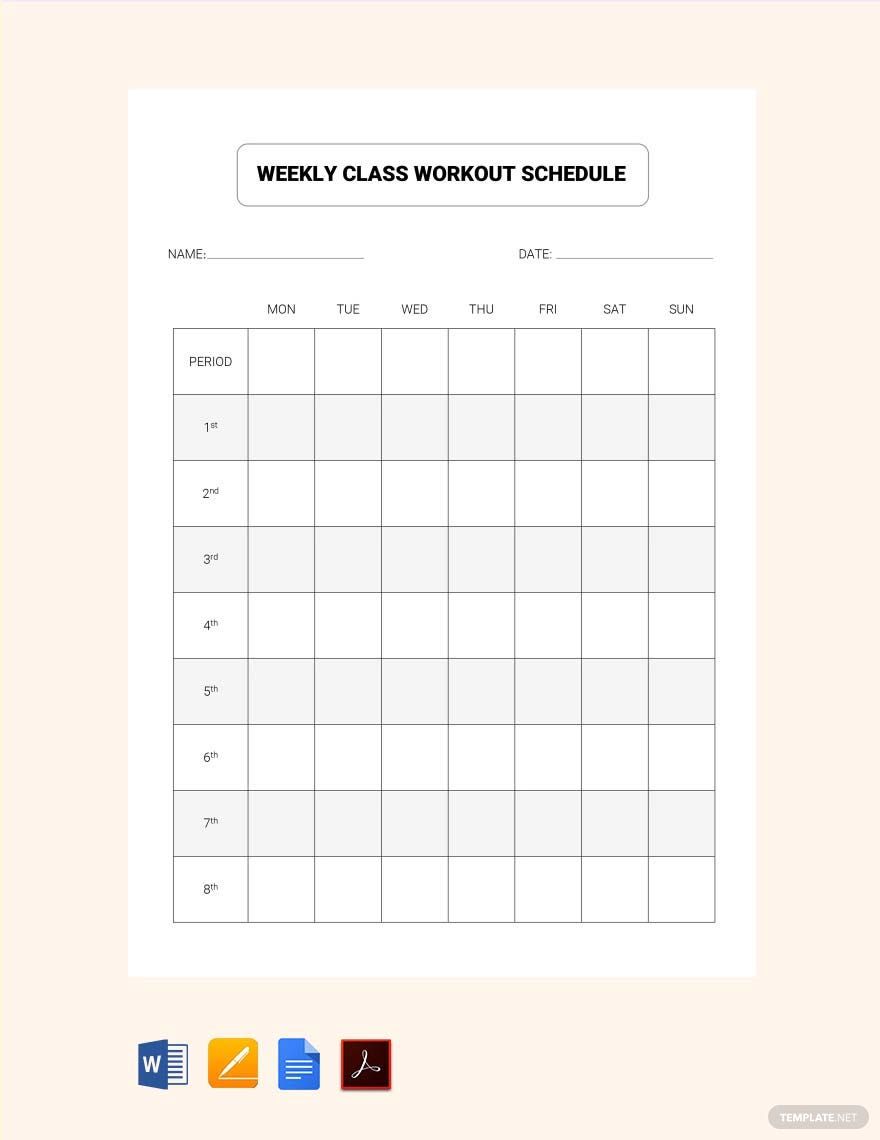 Weekly Class Workout Schedule Template
