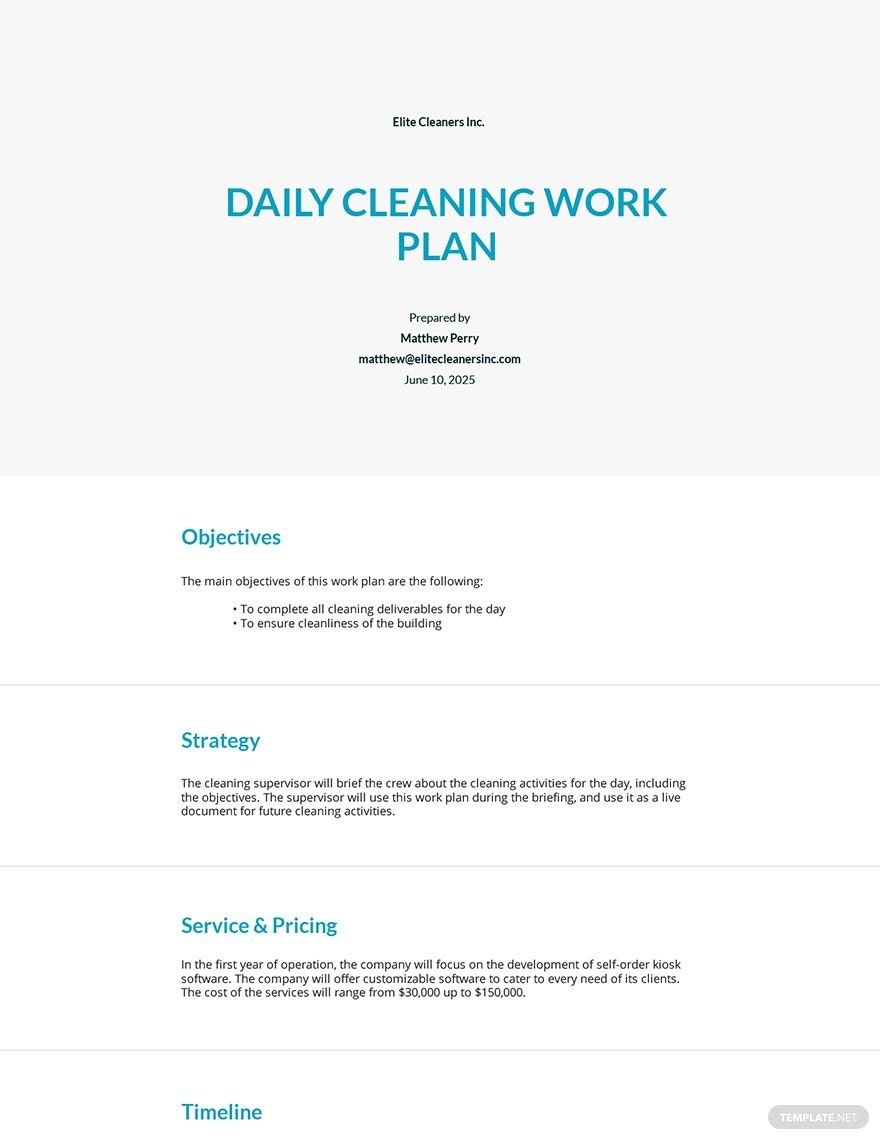 Daily Cleaning Plan Template