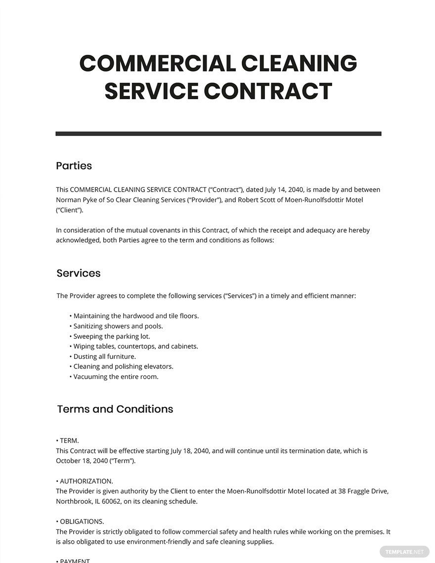 Commercial Cleaning Service Contract Template