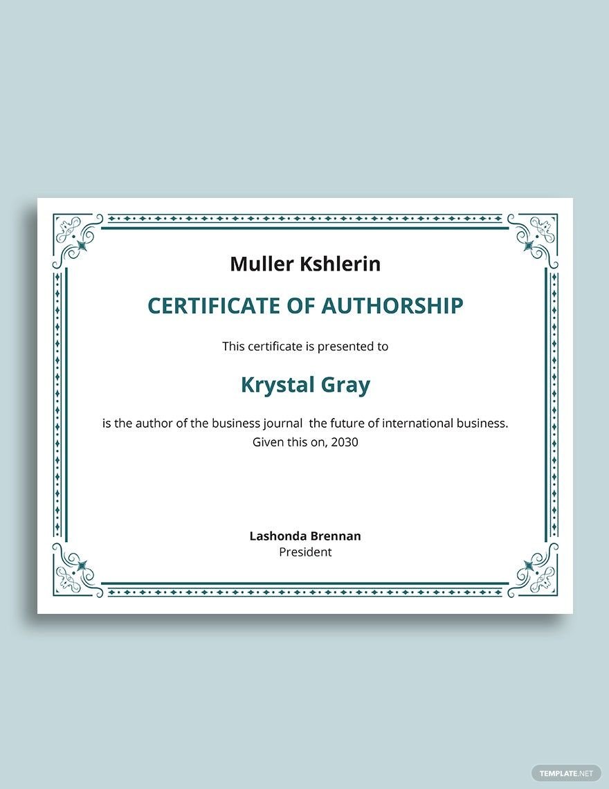 Editable Certificate Of Authorship Template