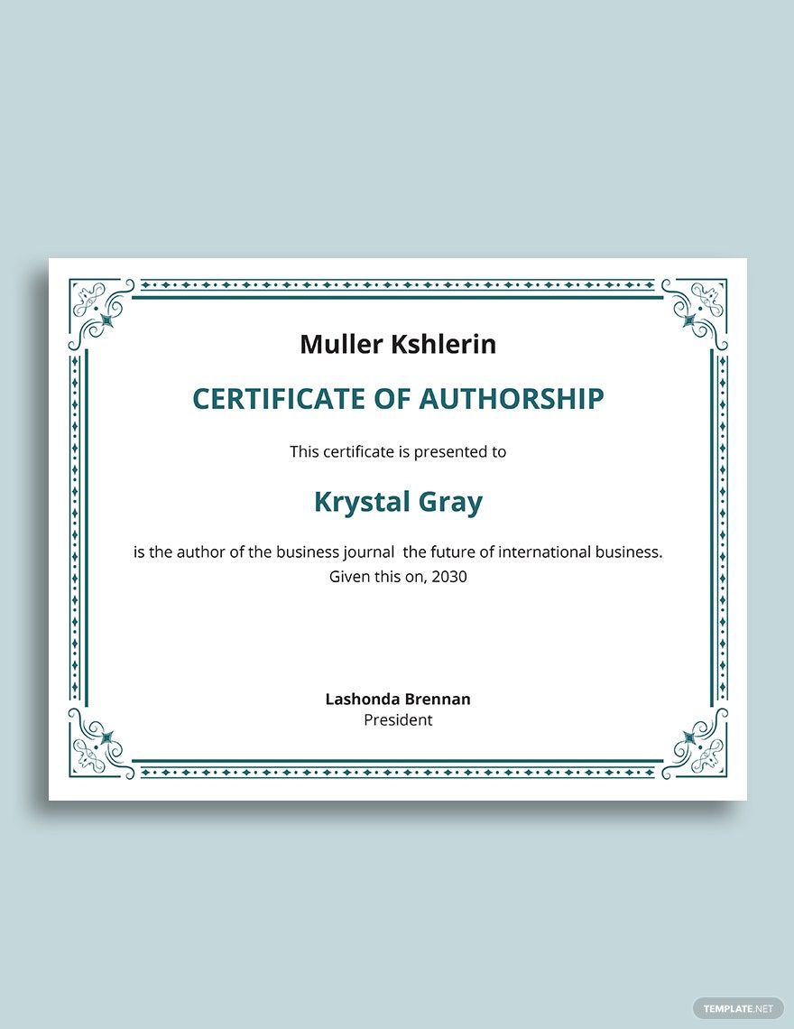 Editable Certificate Of Authorship Template Download In Word Google 