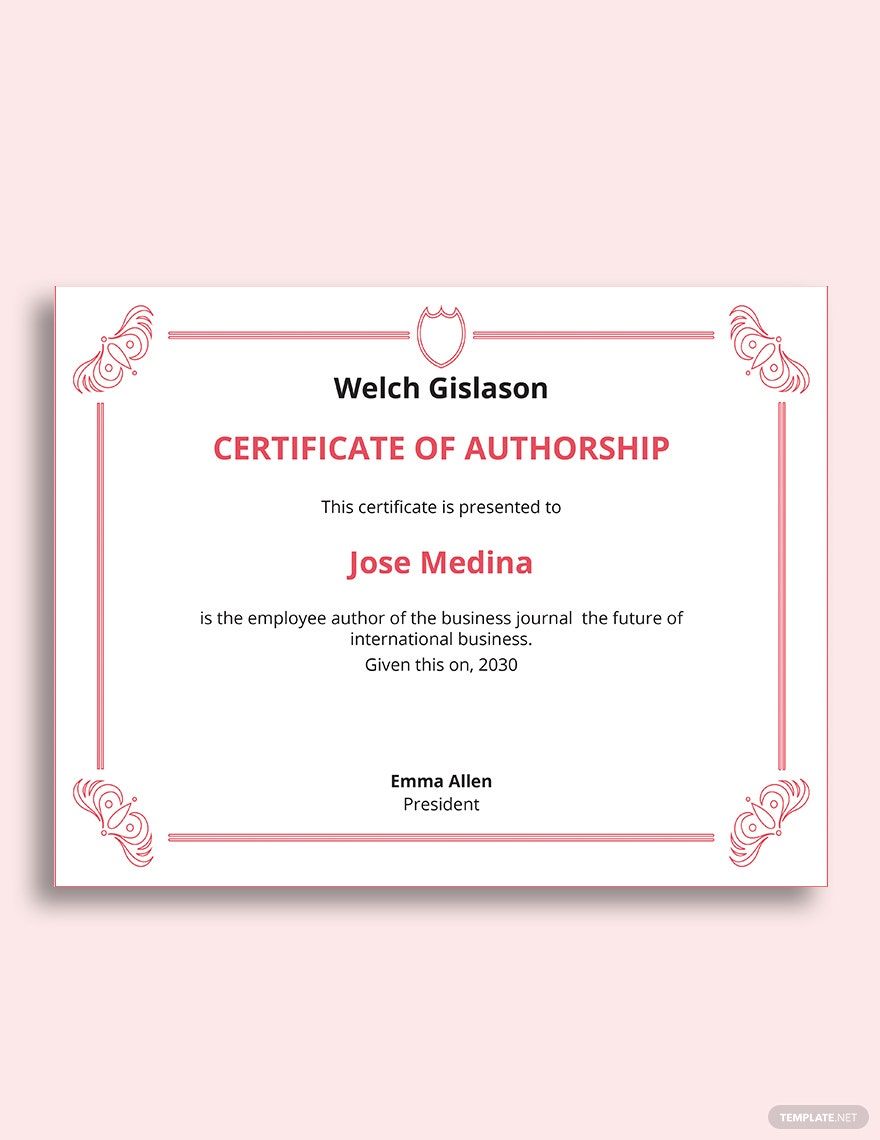 Employee Authorship Certificate Template