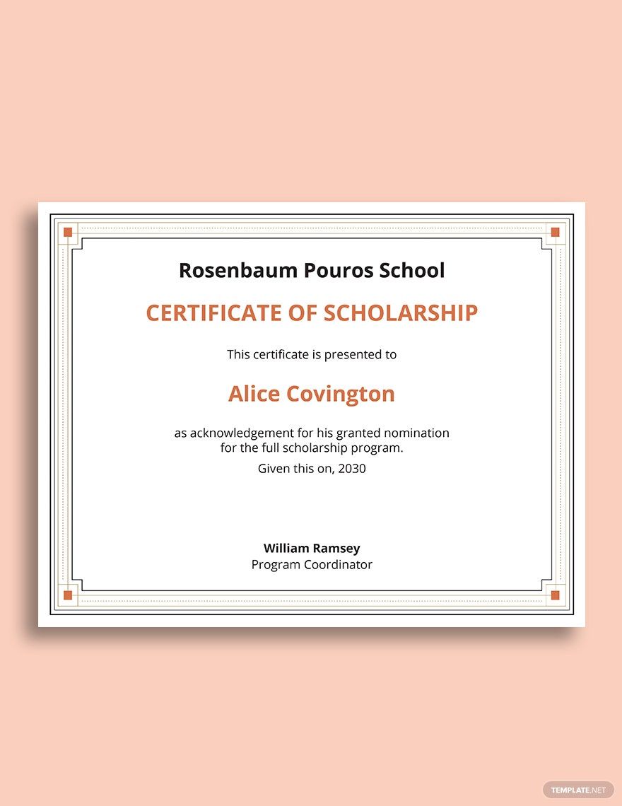 Certificate Of Scholarship Letter