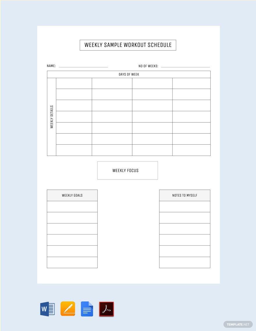 Free Weekly Sample Workout Schedule Template Google Docs Word Apple 