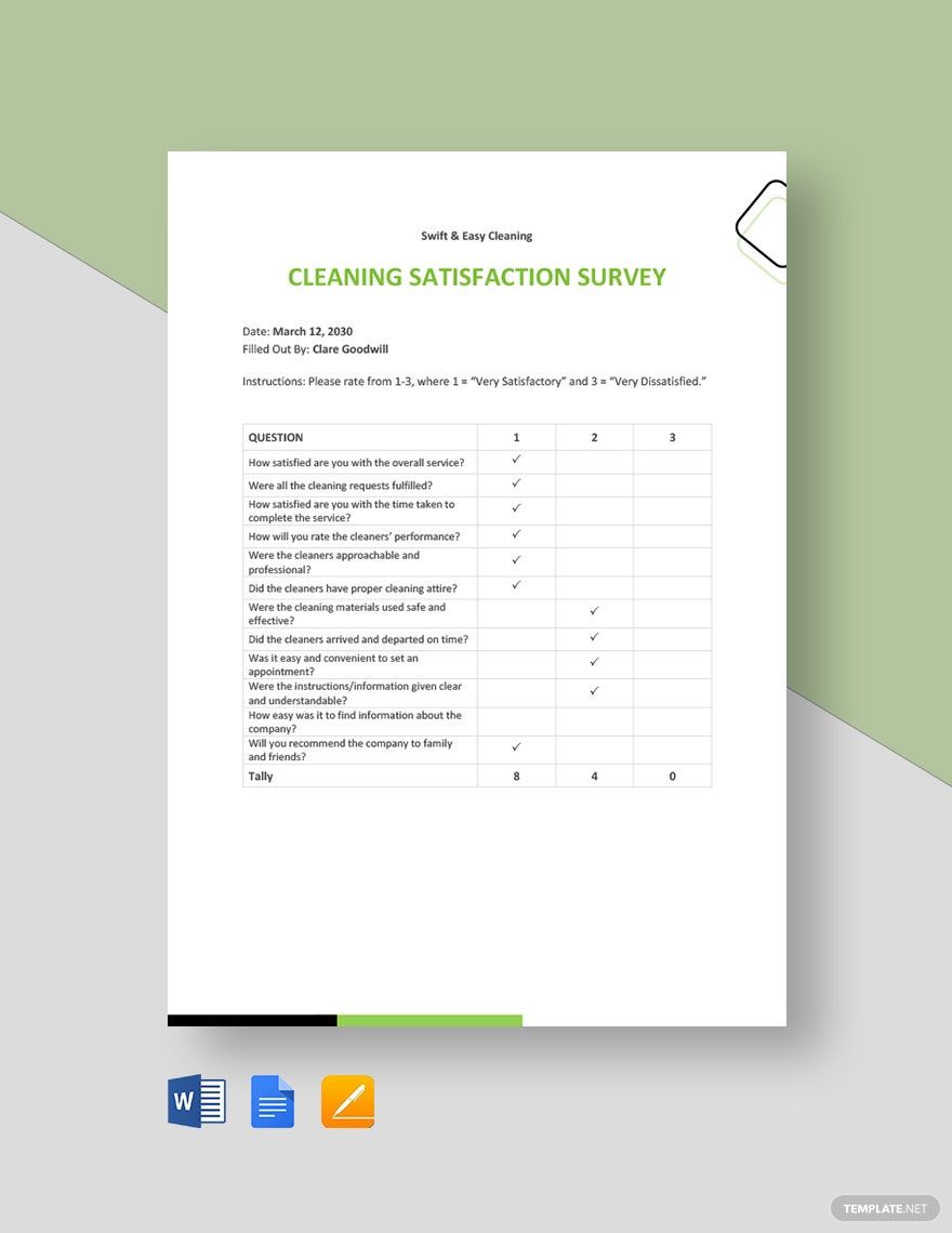 Free Cleaning Satisfaction Survey Template