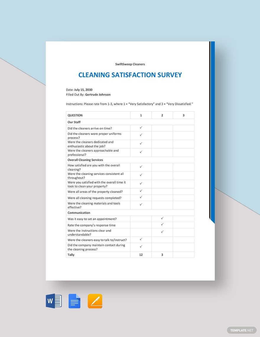 Free Cleaning Service Customer Satisfaction Survey Template