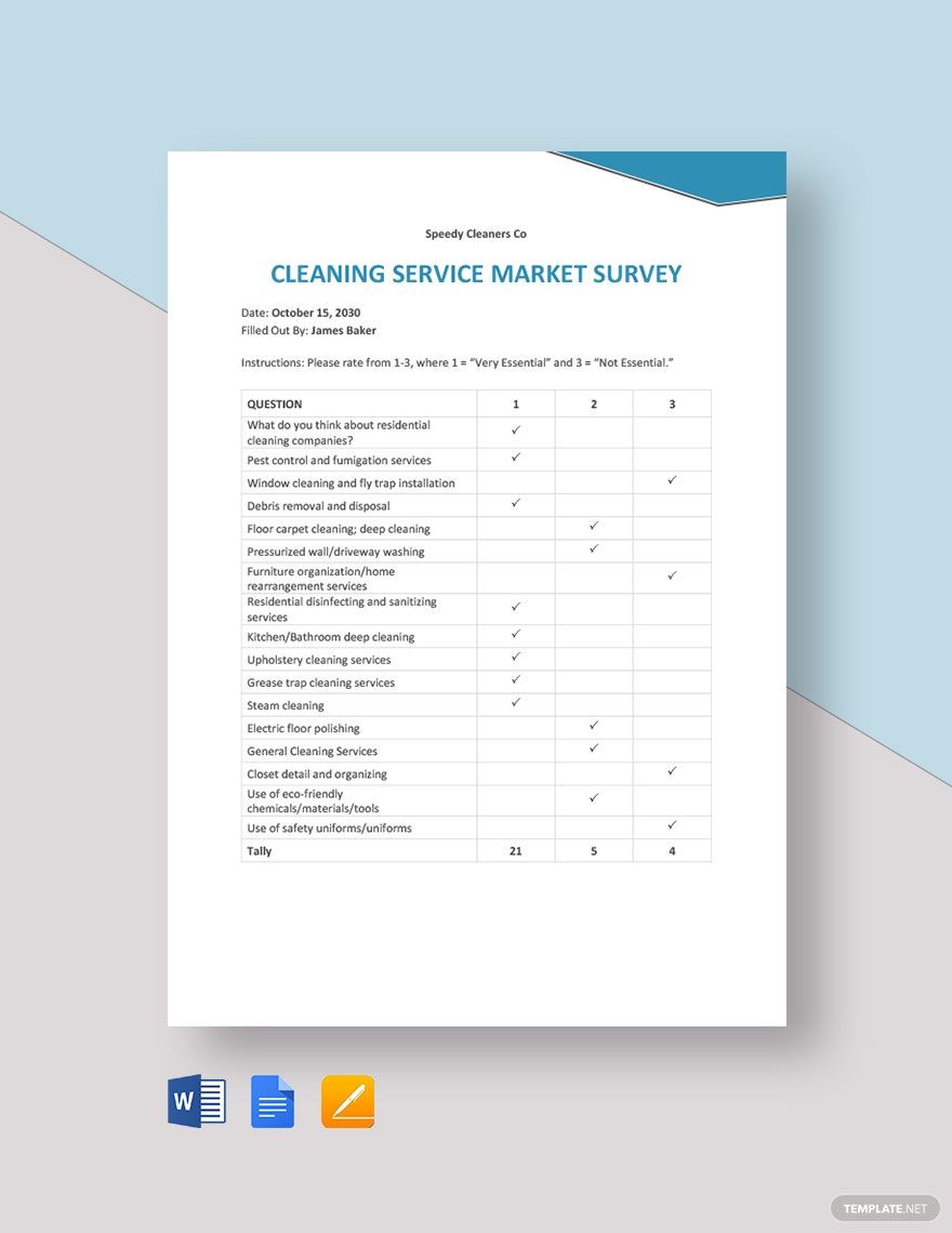 Free Cleaning Service Market Survey Template