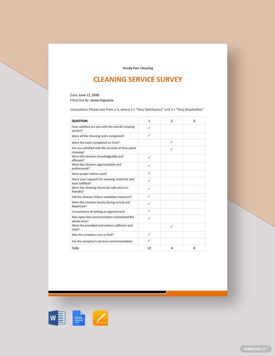 Free Cleaning Service Survey Template