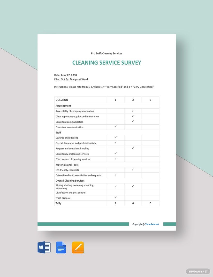 Printable Cleaning Service Survey Template