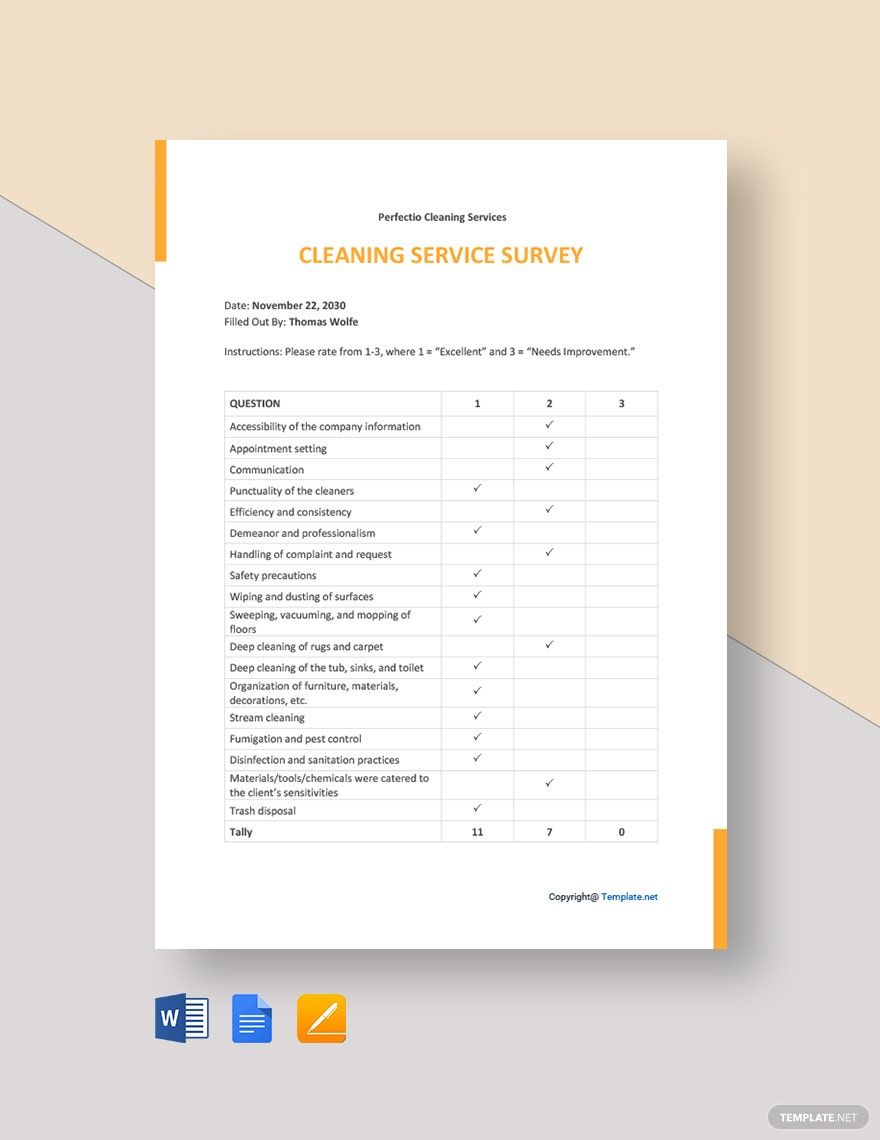 Sample Cleaning Service Survey Template