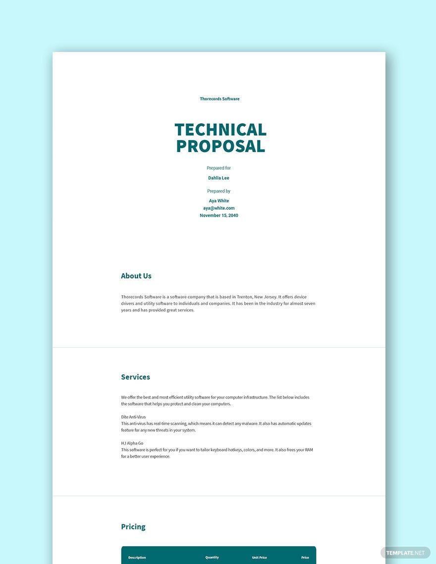 Sample Technical Proposal Template Google Docs Word Apple Pages 