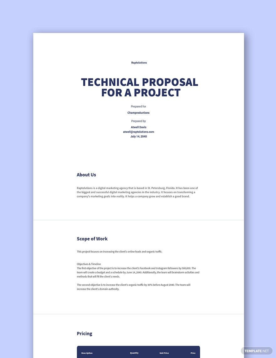 Sample of Technical Proposal for a Project Template in Word, Google Docs, Apple Pages