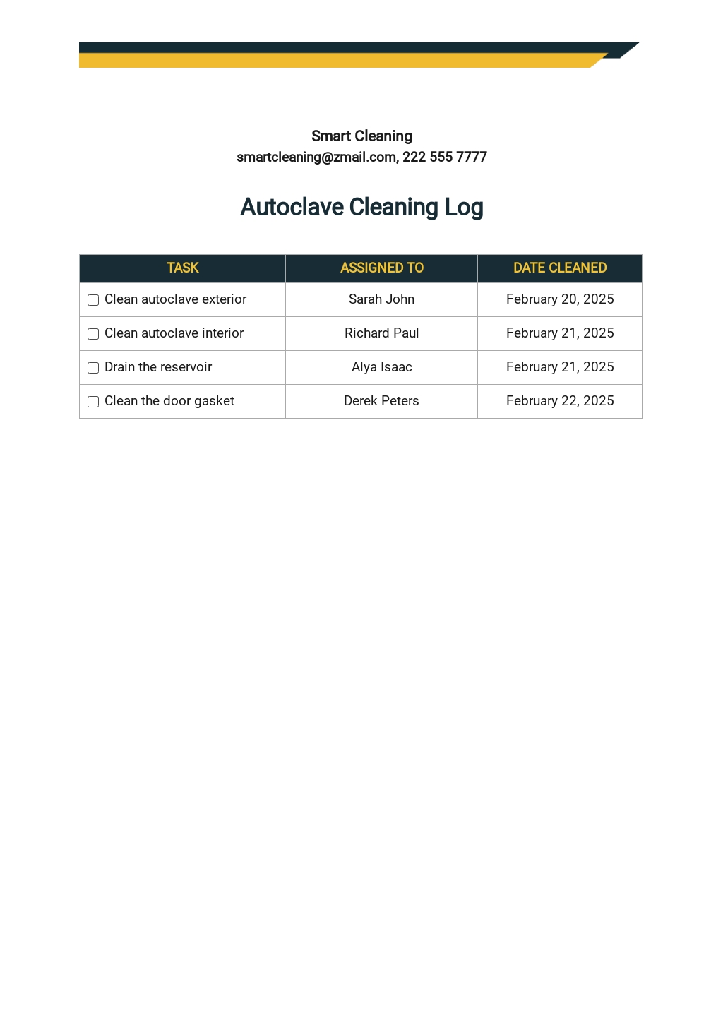Autoclave Log Sheet Template