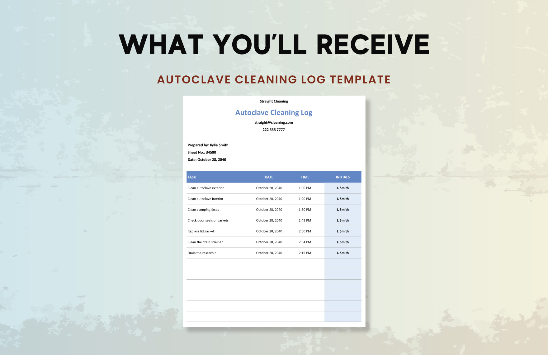 Autoclave Cleaning Log Template