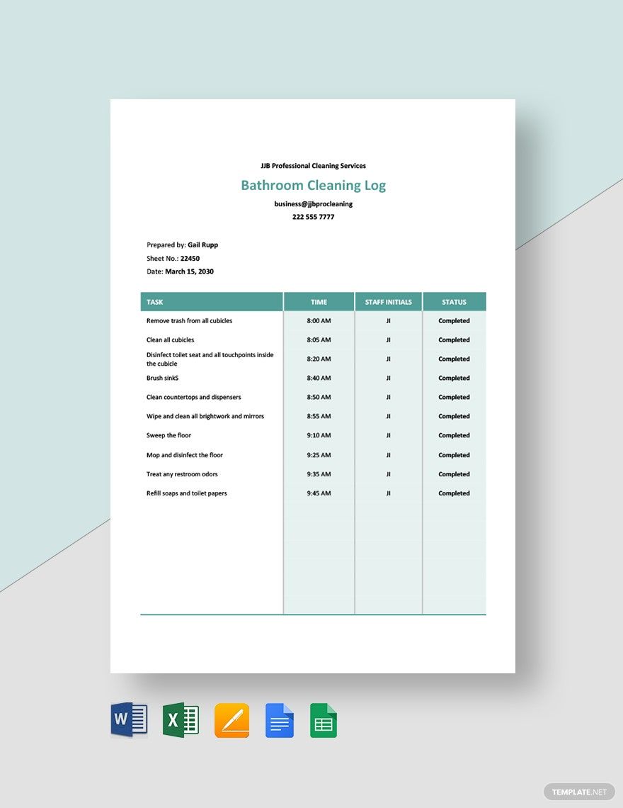Equipment Cleaning Log Template Google Docs Google Sheets Excel