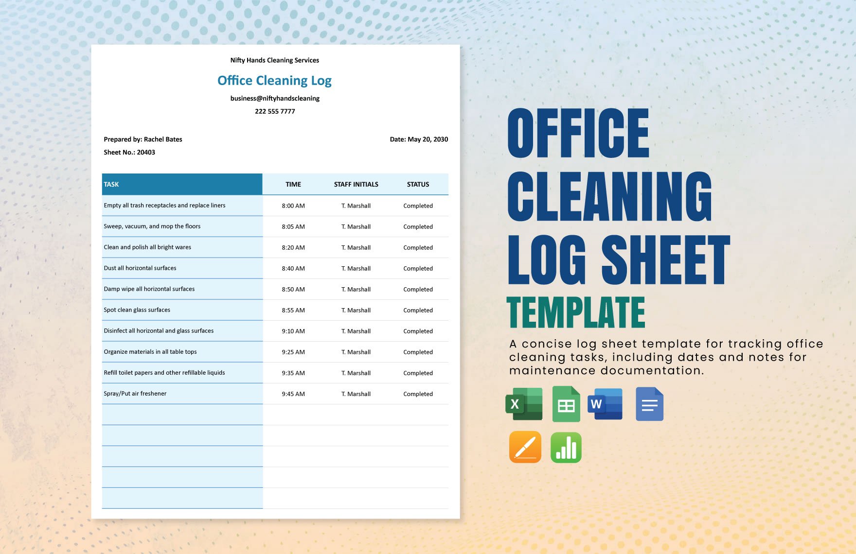 Office Cleaning Log Sheet Template