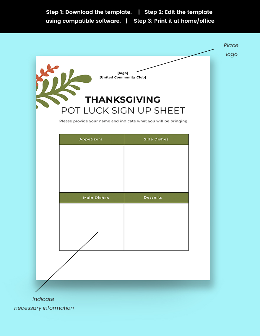 Thanksgiving Potluck Sign Up sheet Snippet